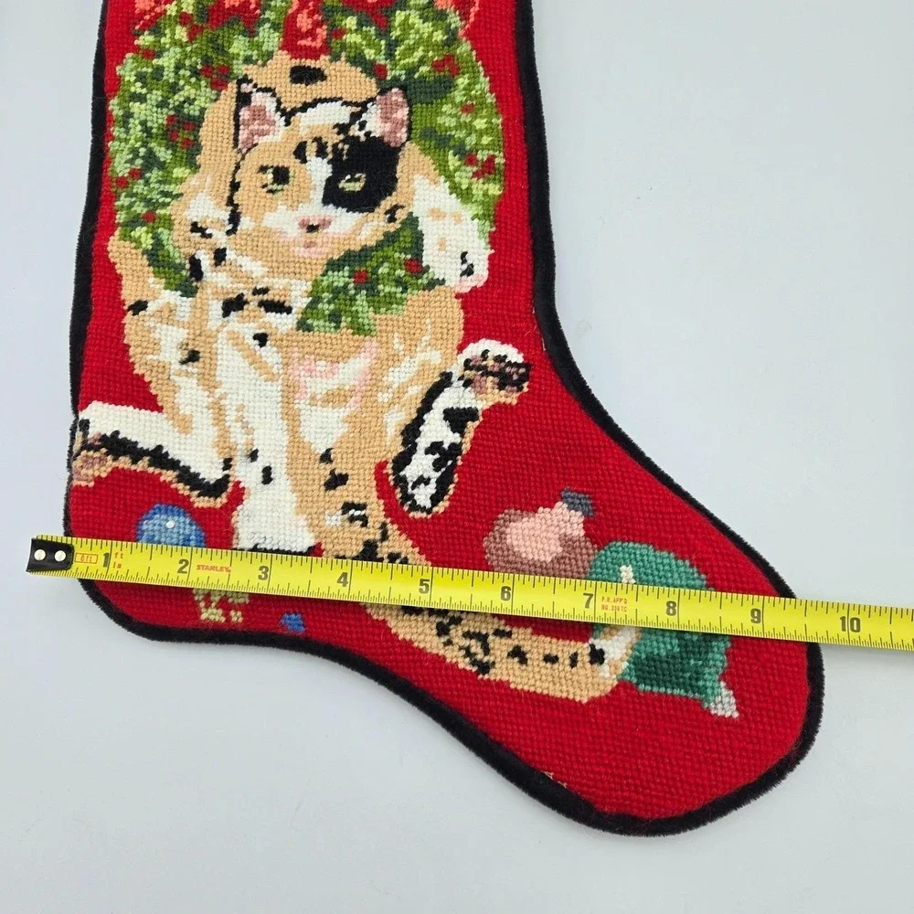 Calico Cat Needlepoint Christmas Stocking Black Velvet Personalized PATCHES 16